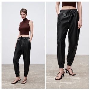 ZARA Faux Leather Black Joggers